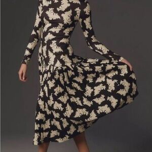 Anthropologie x Dhruv Kapoor Elegant Black and Cream Patterned Dress size Medium